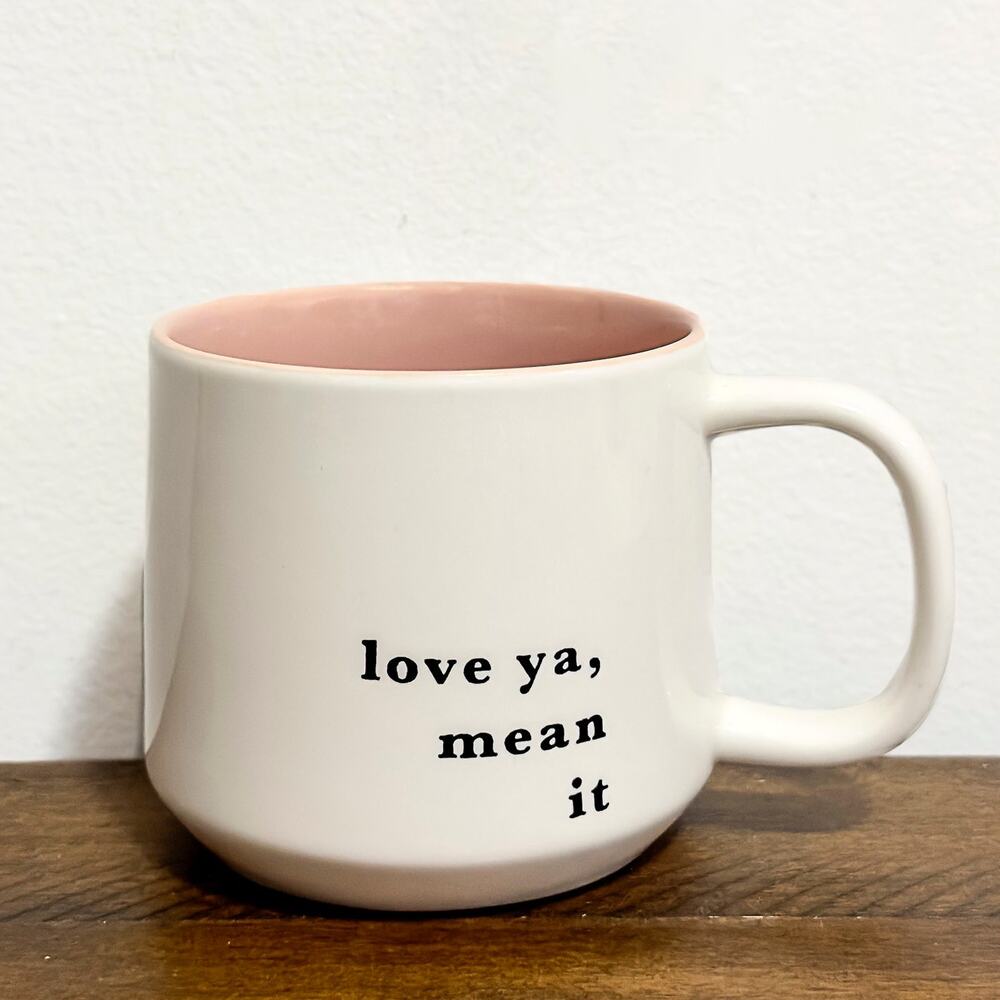 NWT: Threshold - Love ya, Mean it, Ivory & Pink, Two Tone, Stoneware Coffee Mug